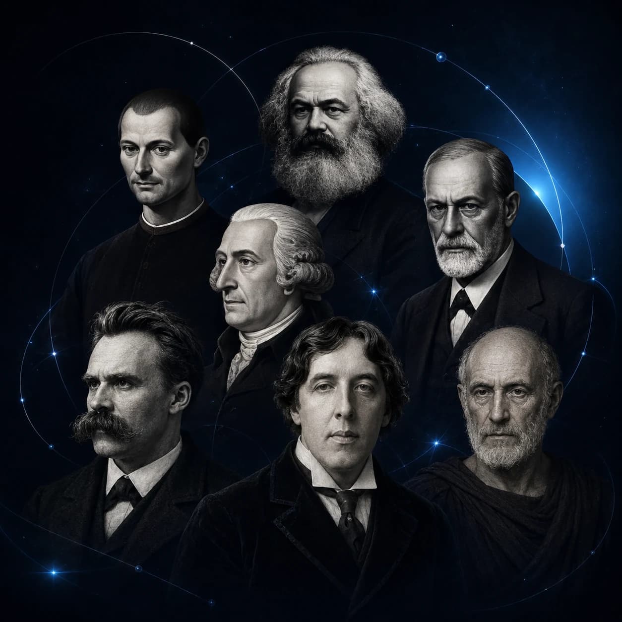 Machiavelli, Marx, Adam Smith, Freud, Nietzsche, Oscar Wilde and Epictetus